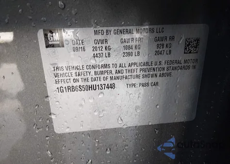 2017 Chevrolet Volt Premier из США, поврежденный, VIN 1G1RB6S50HU137448